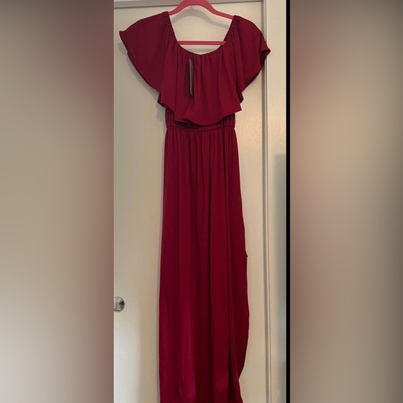 Red Off-Shoulder Ruffle Maxi Dress - Picture 2 of 2